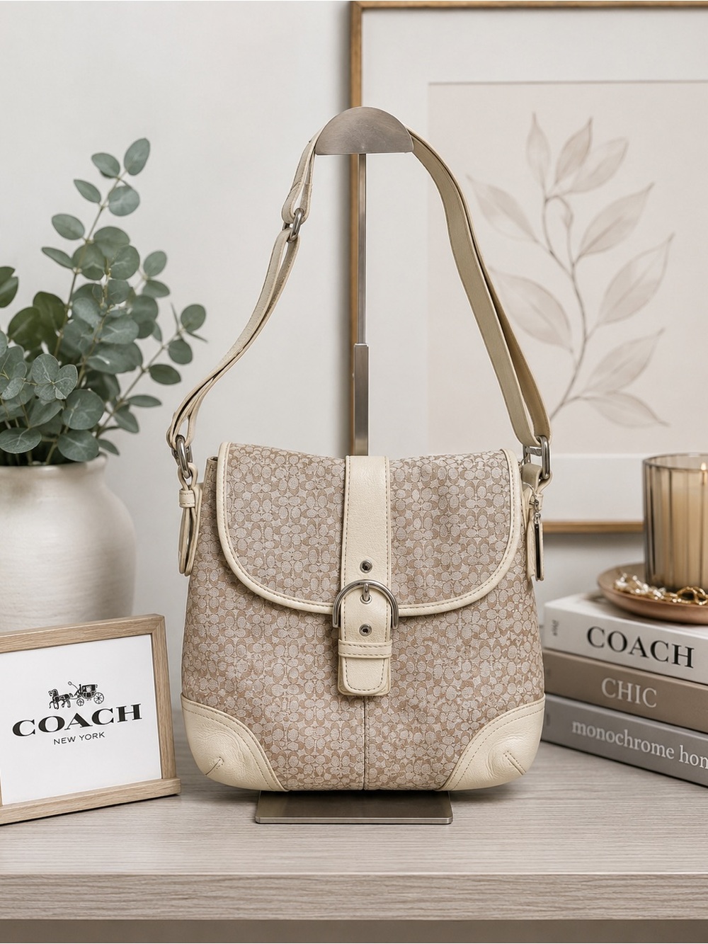 Coach Beige Cream Signature Crossbody Bag